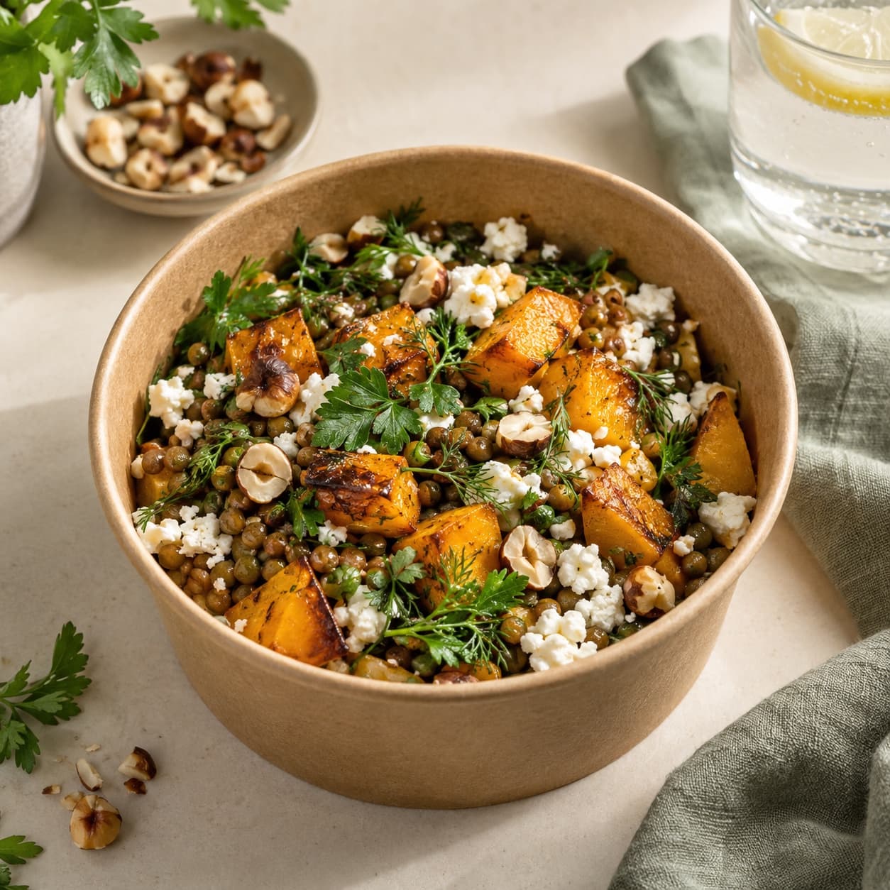 Courge rôtie, lentilles & feta - plat FRESOA