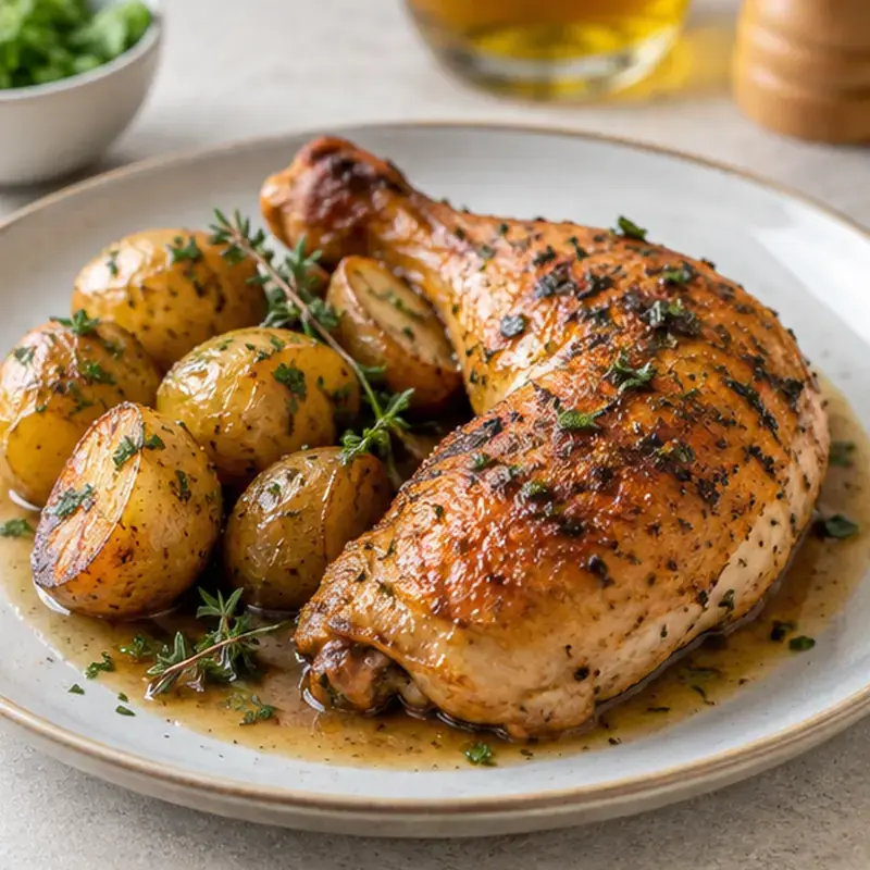 Cuisse de poulet rôtie, pommes grenailles - plat FRESOA