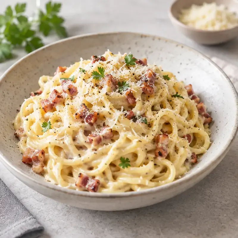 Pâtes façon carbonara à la crème - plat FRESOA