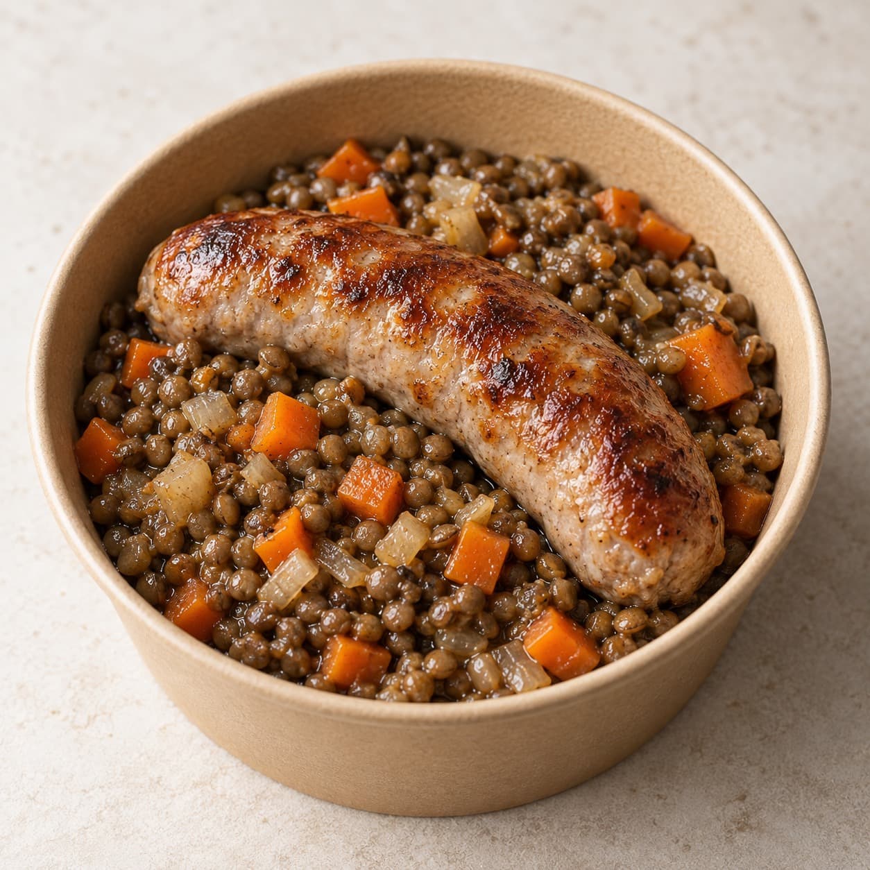 Saucisse de Toulouse & lentilles aux carottes - plat FRESOA
